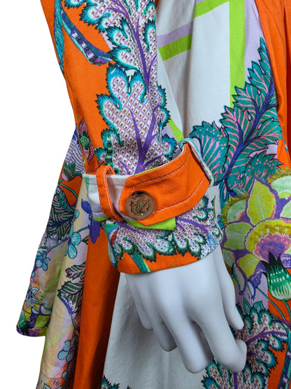 Roberto Cavalli Trench Vintage Doppiopetto in Cotone con Stampa Paisley e Floreale Arancio - Pally Vintage Closet