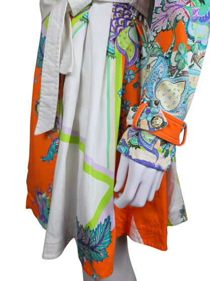 Roberto Cavalli Trench Vintage Doppiopetto in Cotone con Stampa Paisley e Floreale Arancio - Pally Vintage Closet