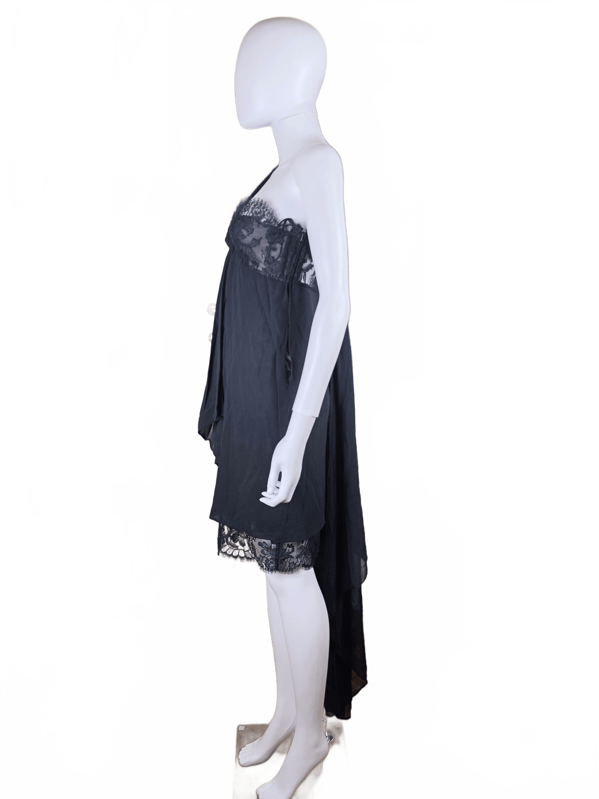 Rocco Barocco Abito Vintage Asimmetrico in Seta e Pizzo Nero - Pally Vintage Closet
