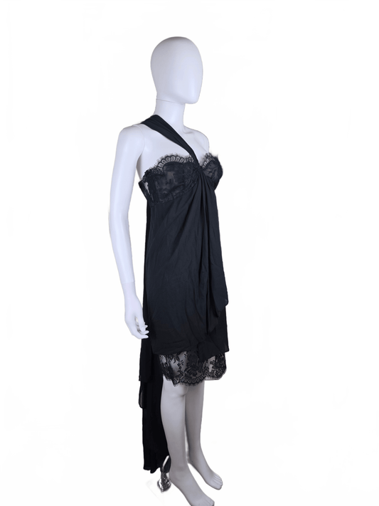Rocco Barocco Abito Vintage Asimmetrico in Seta e Pizzo Nero - Pally Vintage Closet