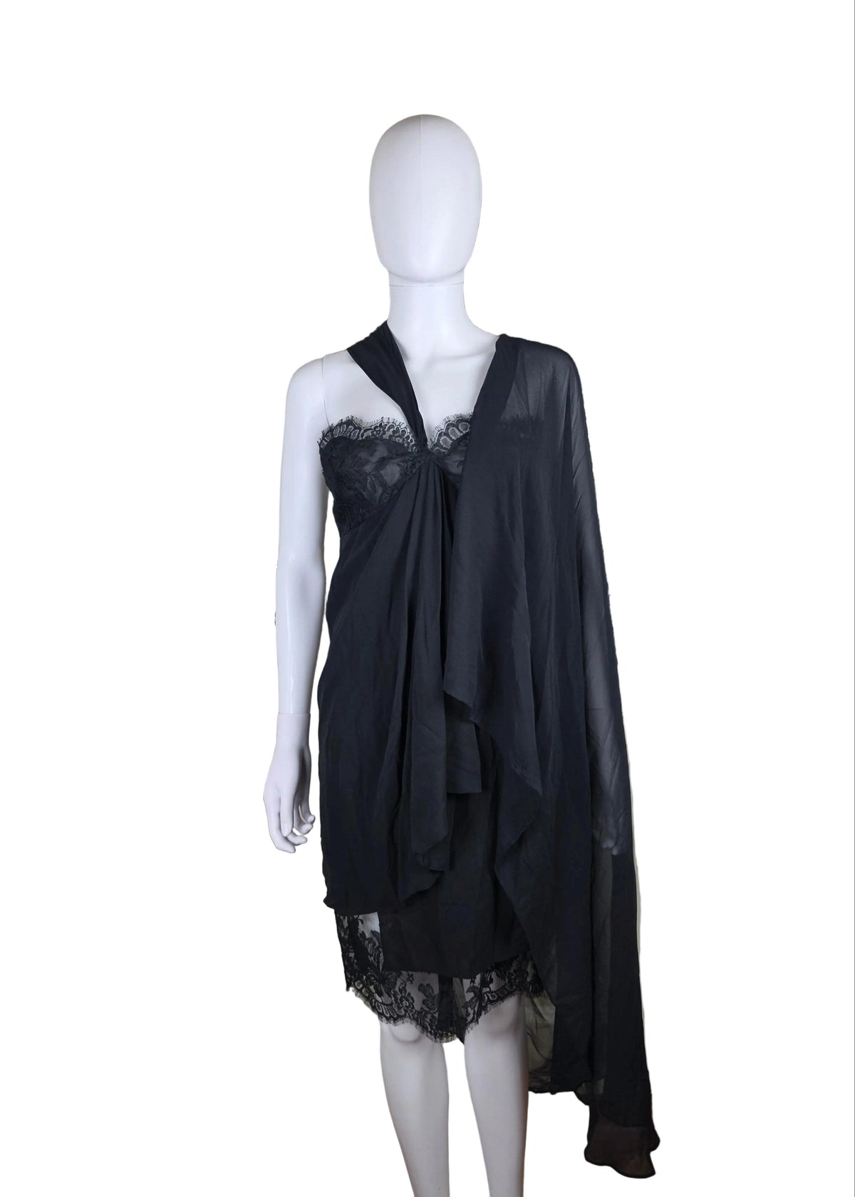 Rocco Barocco Abito Vintage Asimmetrico in Seta e Pizzo Nero - Pally Vintage Closet