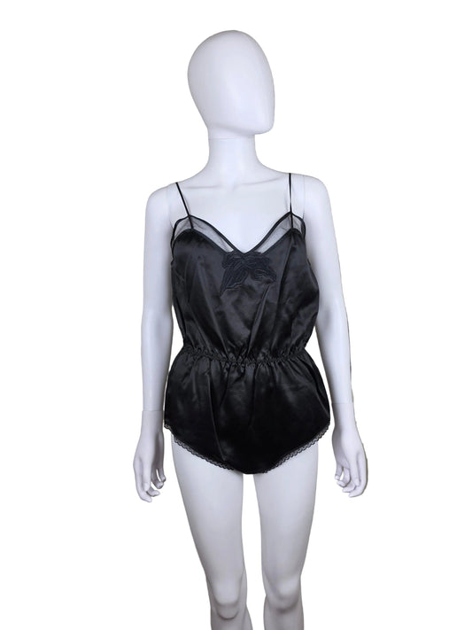 Saint Laurent Body in Raso di Seta con Dettagli in Mesh e Pizzo Nero - Pally Vintage Closet
