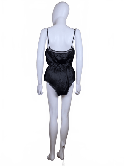 Saint Laurent Body in Raso di Seta con Dettagli in Mesh e Pizzo Nero - Pally Vintage Closet