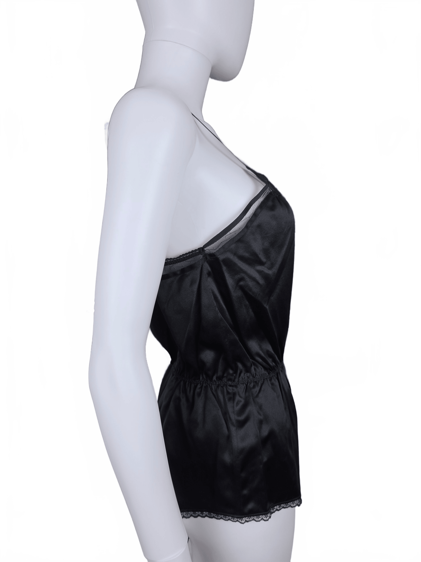 Saint Laurent Body in Raso di Seta con Dettagli in Mesh e Pizzo Nero - Pally Vintage Closet