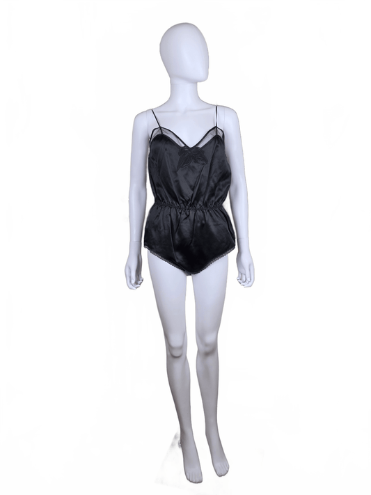 Saint Laurent Body in Raso di Seta con Dettagli in Mesh e Pizzo Nero - Pally Vintage Closet
