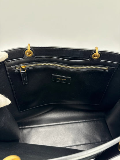 Saint-Laurent-Borsa-Le-Maillon-Tote-in-Suede-e-Pelle-Blu-Navy-69618212438340 - Pally Vintage Closet