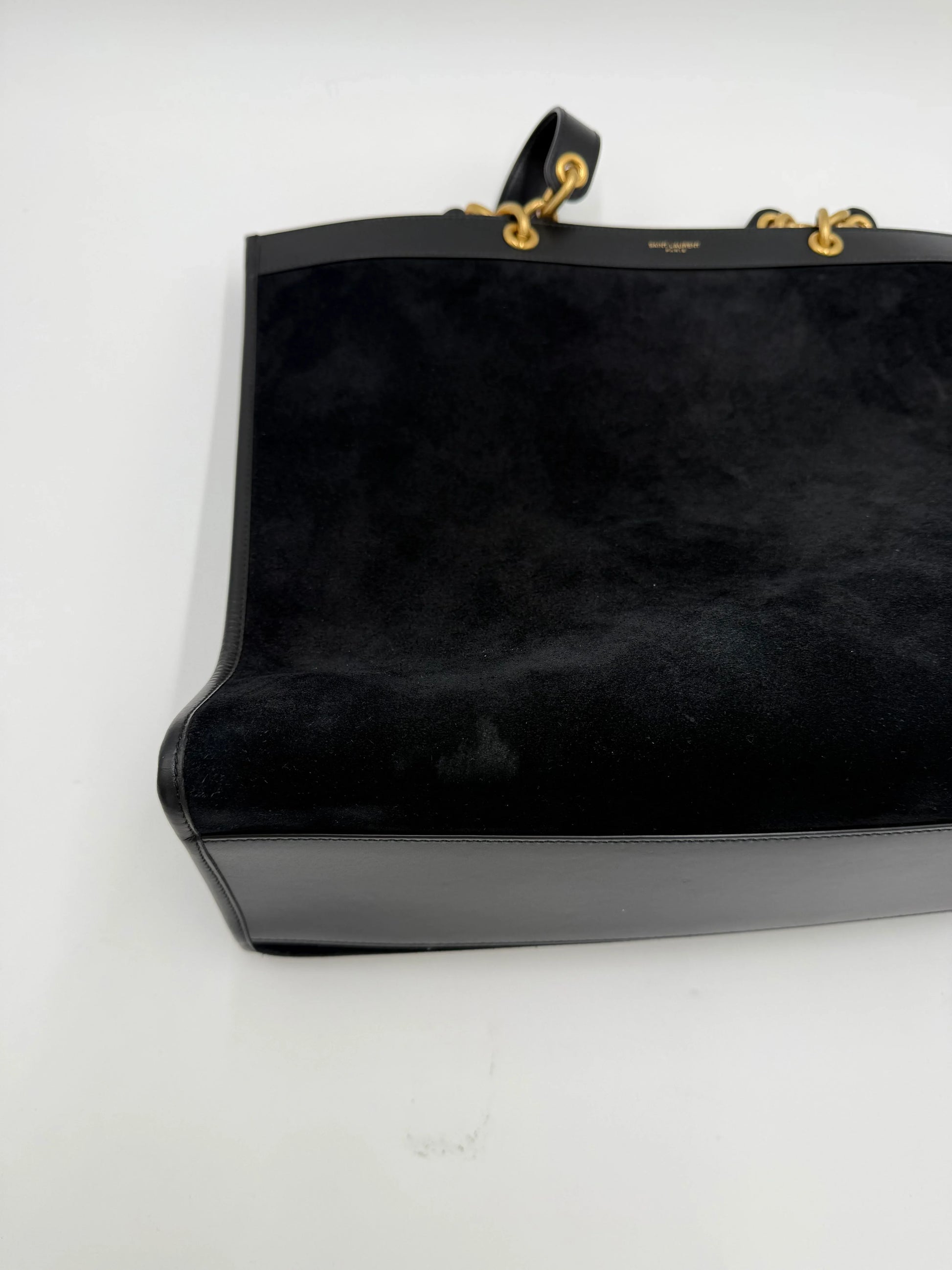 Saint-Laurent-Borsa-Le-Maillon-Tote-in-Suede-e-Pelle-Blu-Navy-69618212569412 - Pally Vintage Closet