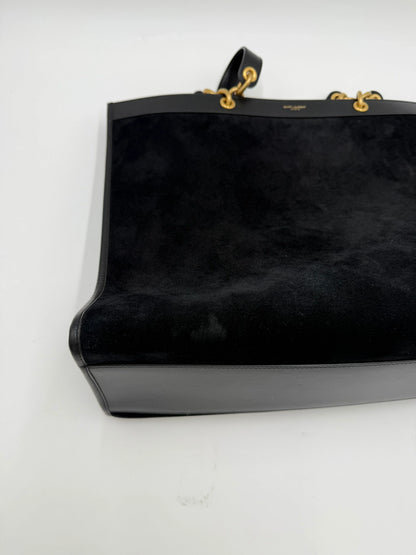 Saint-Laurent-Borsa-Le-Maillon-Tote-in-Suede-e-Pelle-Blu-Navy-69618212569412 - Pally Vintage Closet