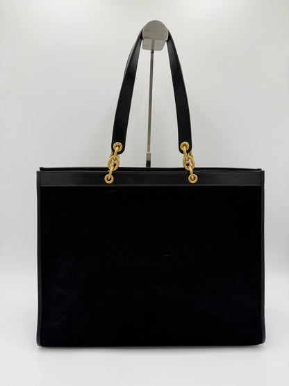 Saint-Laurent-Borsa-Le-Maillon-Tote-in-Suede-e-Pelle-Blu-Navy-69618212700484 - Pally Vintage Closet