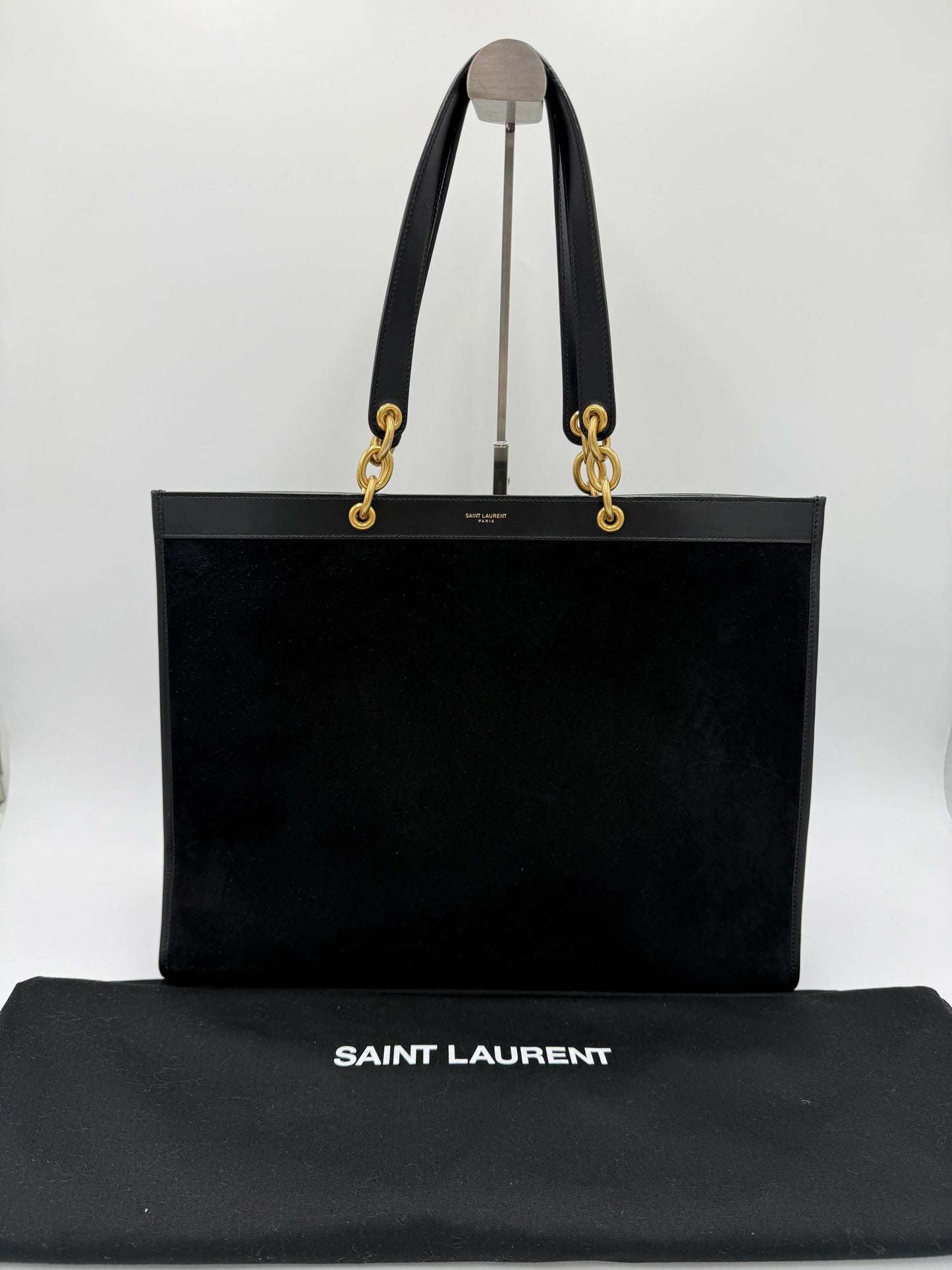 Saint-Laurent-Borsa-Le-Maillon-Tote-in-Suede-e-Pelle-Blu-Navy-69618212766020 - Pally Vintage Closet