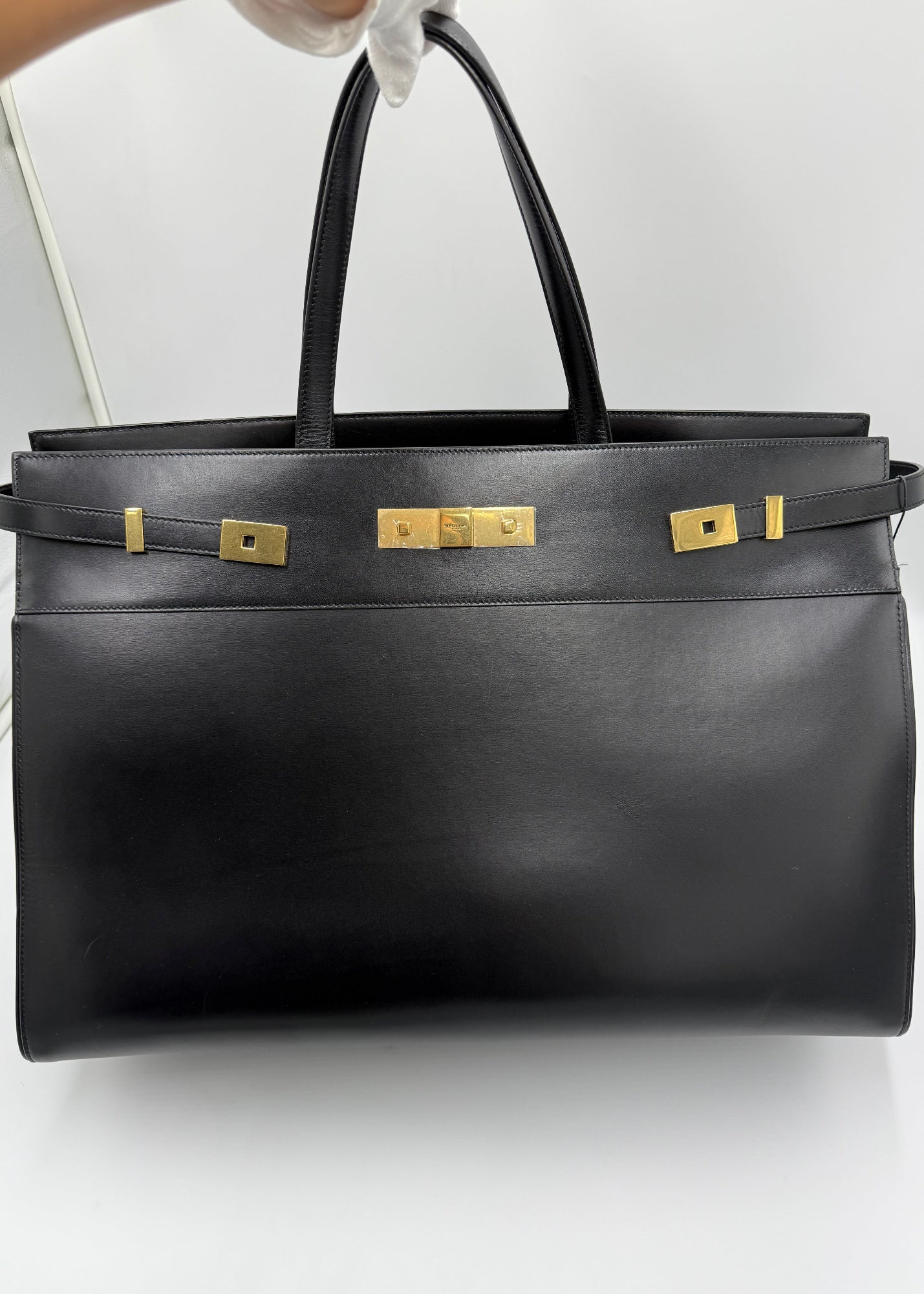 Saint Laurent Borsa Manhattan Tote in Pelle Liscia Nera