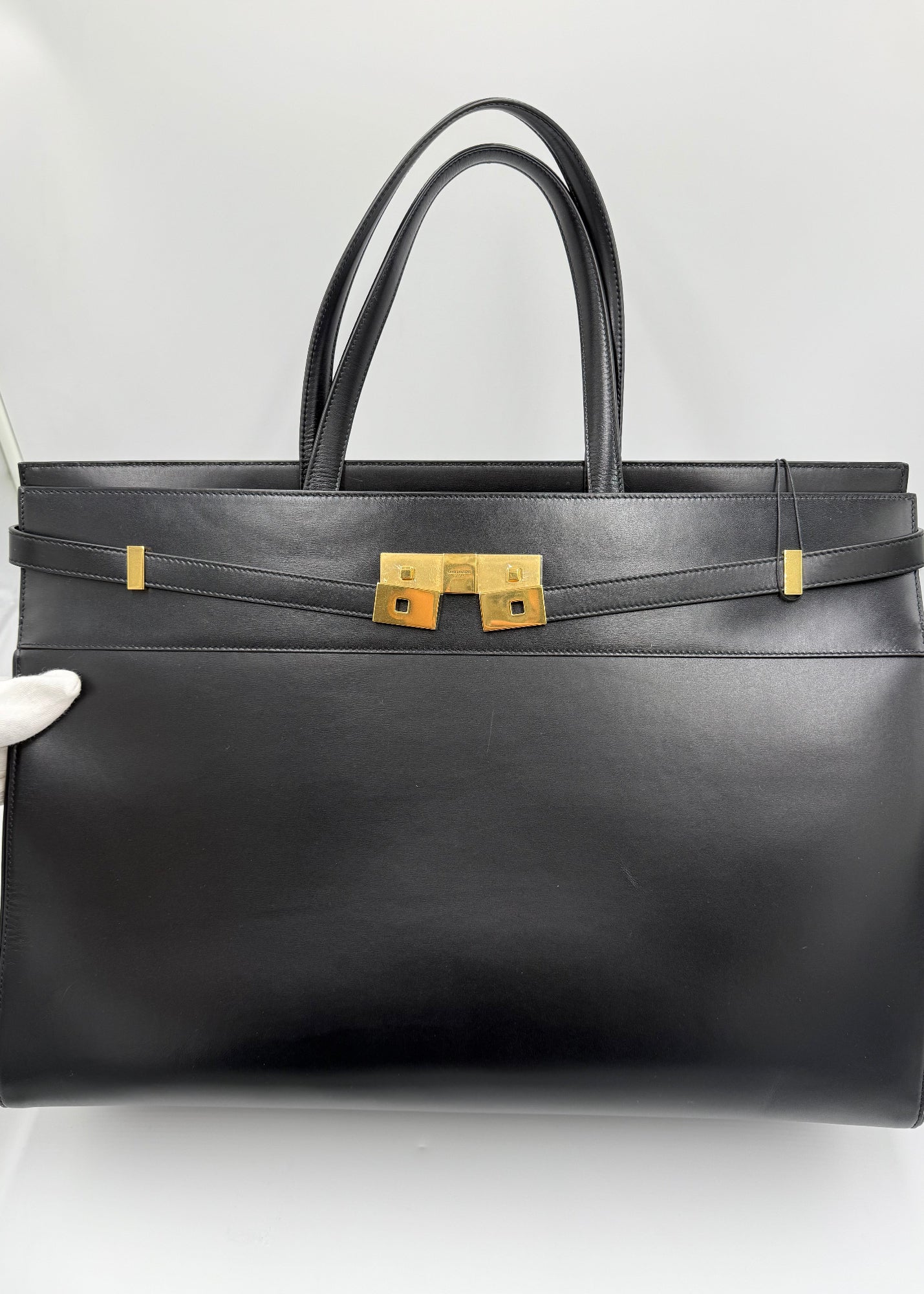 Saint Laurent Borsa Manhattan Tote in Pelle Liscia Nera