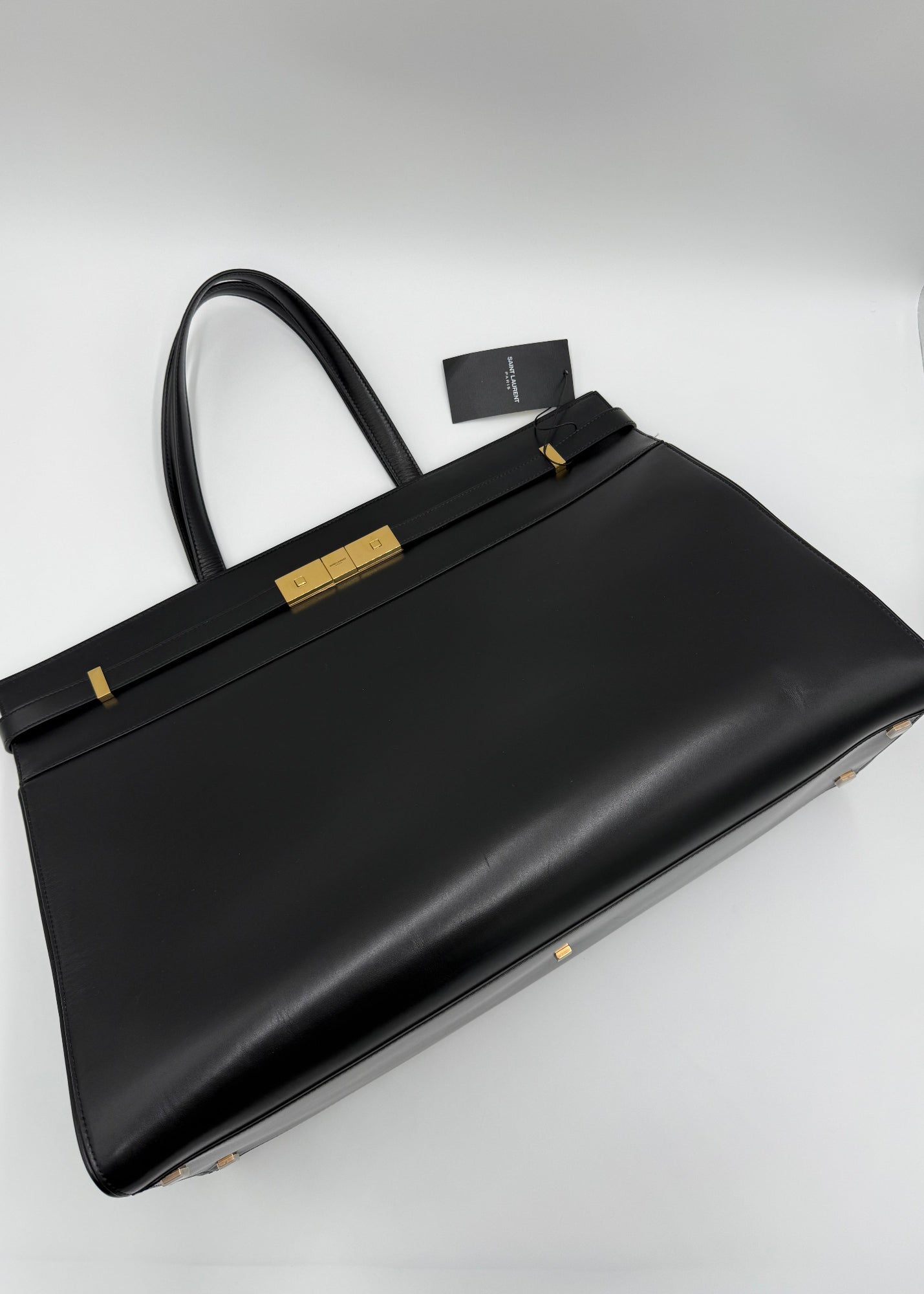 Saint Laurent Borsa Manhattan Tote in Pelle Liscia Nera