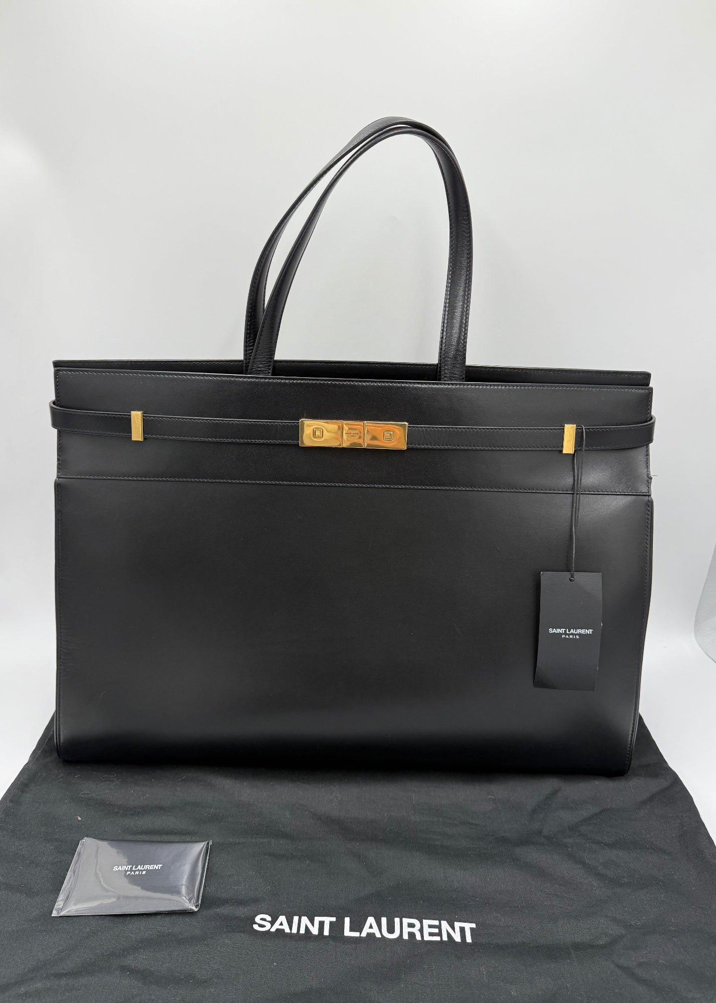 Saint Laurent Borsa Manhattan Tote in Pelle Liscia Nera