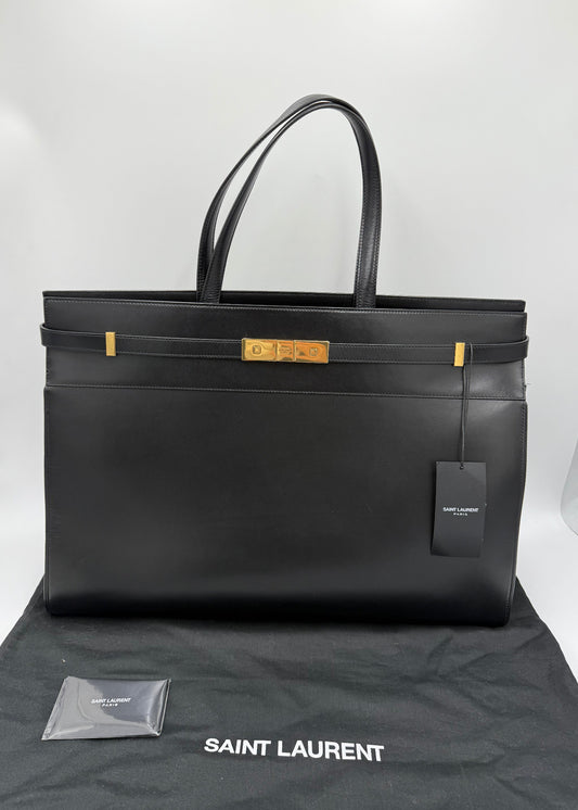 Saint Laurent Borsa Manhattan Tote in Pelle Liscia Nera