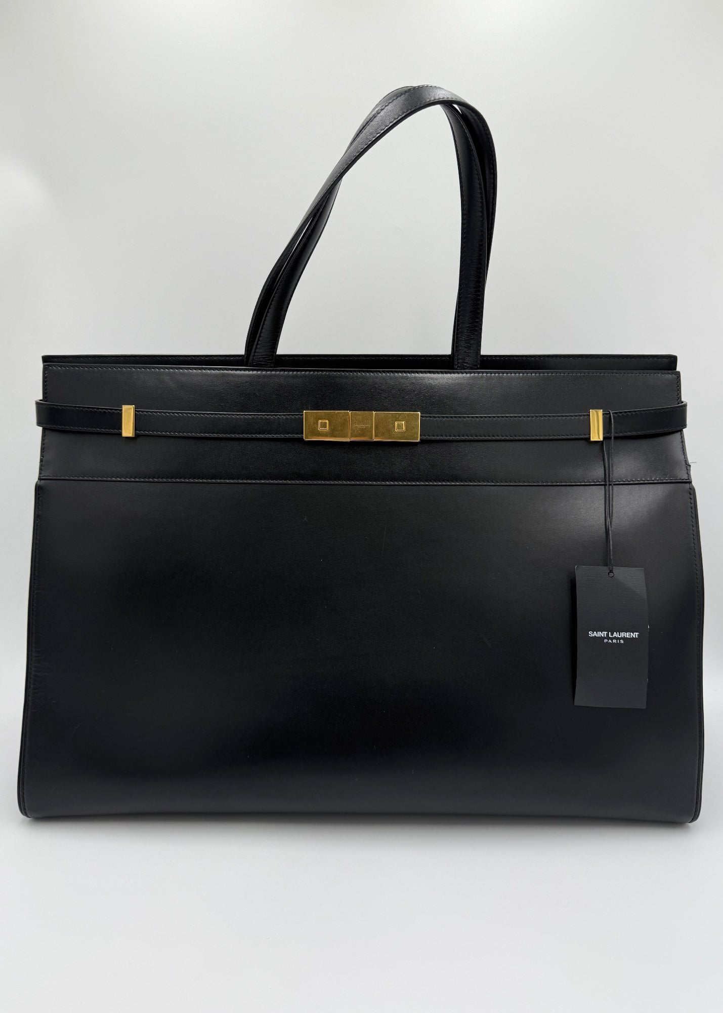 Saint Laurent Borsa Manhattan Tote in Pelle Liscia Nera