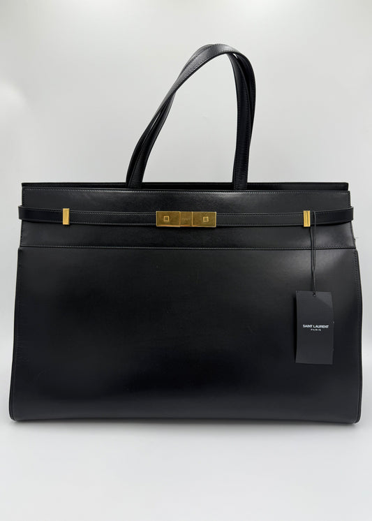 Saint Laurent Borsa Manhattan Tote in Pelle Liscia Nera