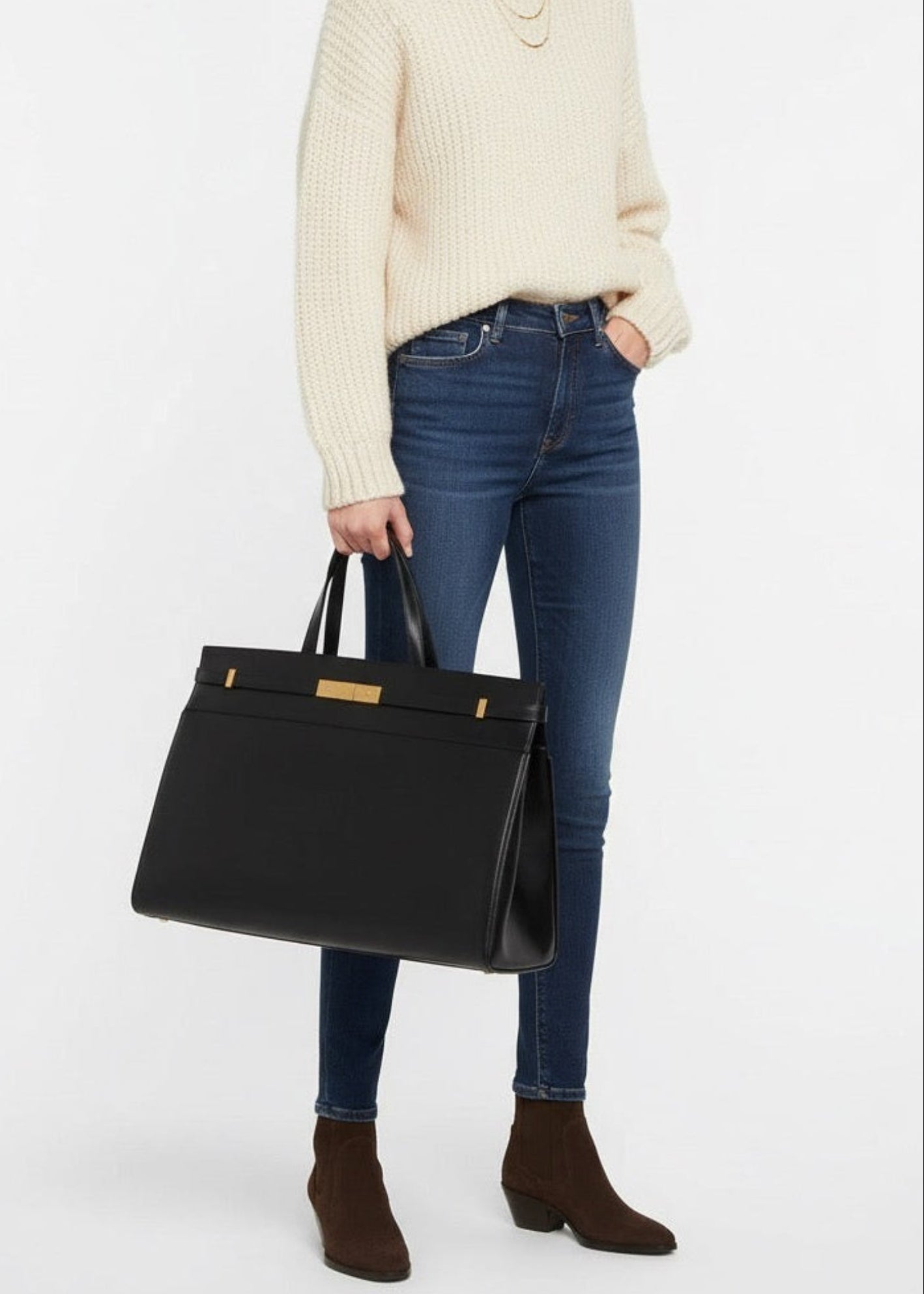 Saint Laurent Borsa Manhattan Tote in Pelle Liscia Nera