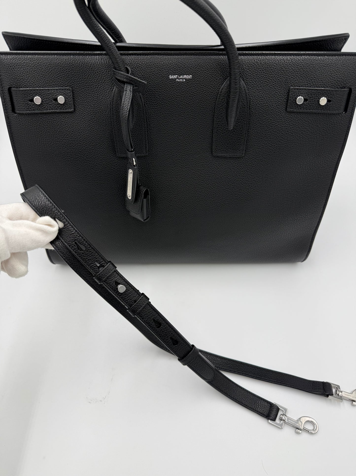 Saint Laurent Borsa Sac de Jour Large in Pelle Martellata Nera - Pally Vintage Closet