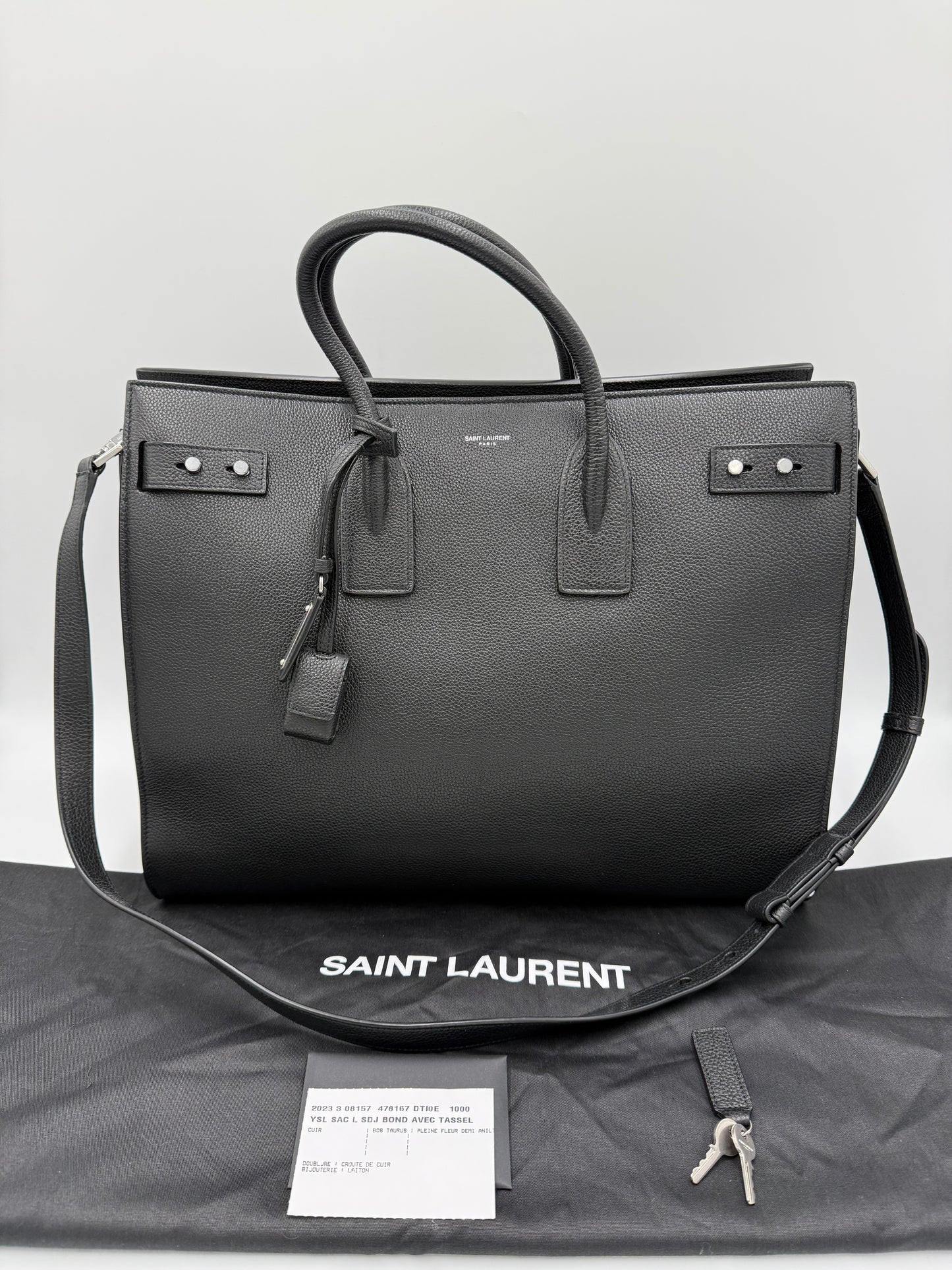 Saint Laurent Borsa Sac de Jour Large in Pelle Martellata Nera - Pally Vintage Closet