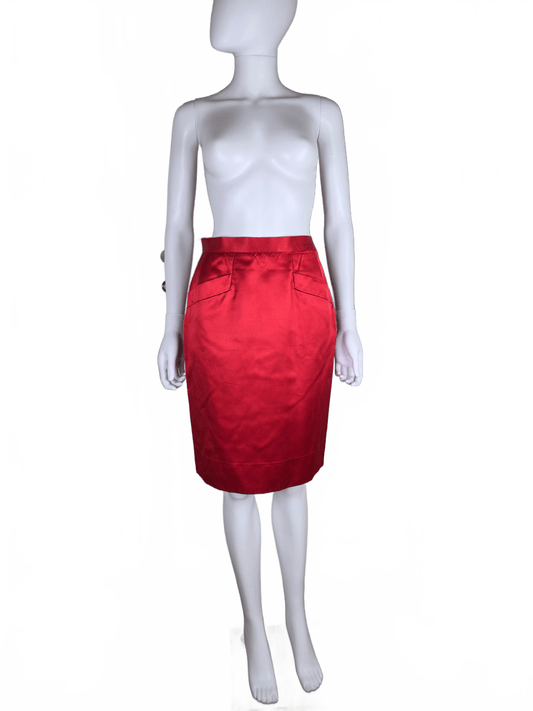 Saint Laurent Rive Gauche Gonna Vintage in Satin di Seta Rossa - Pally Vintage Closet