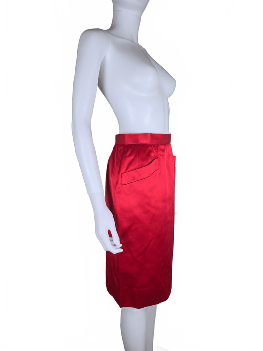 Saint Laurent Rive Gauche Gonna Vintage in Satin di Seta Rossa - Pally Vintage Closet