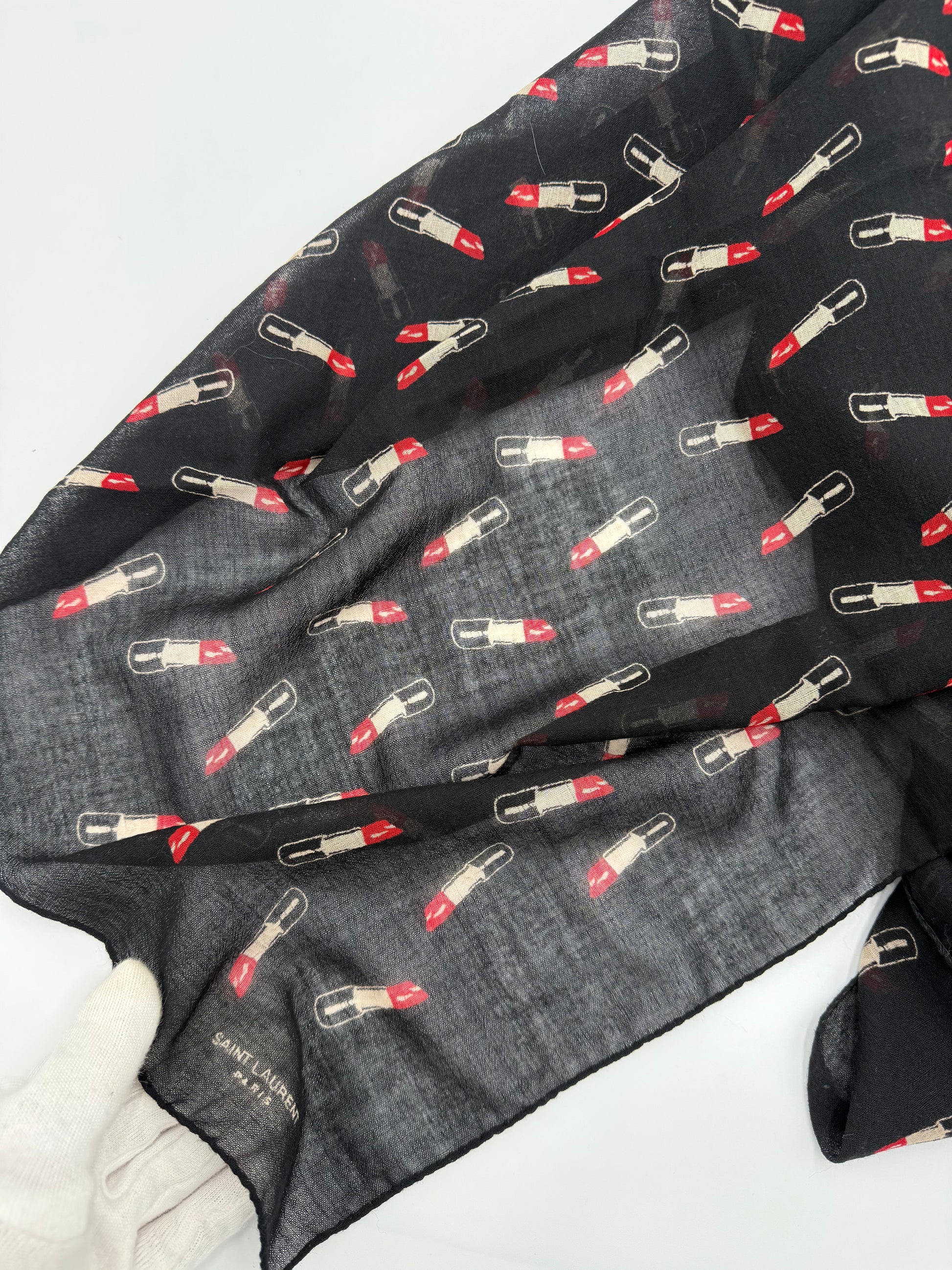 Saint Laurent Stola in Lana con Stampa Rossetti Nero - Pally Vintage Closet