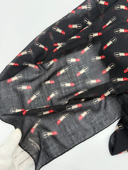 Saint Laurent Stola in Lana con Stampa Rossetti Nero - Pally Vintage Closet