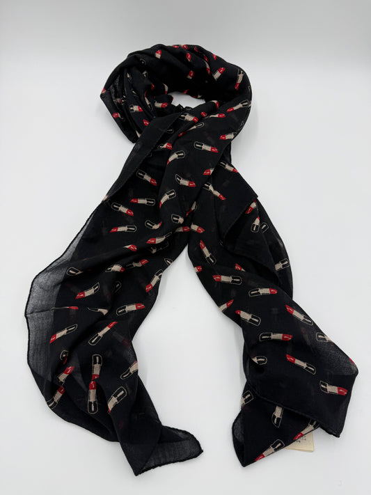 Saint Laurent Stola in Lana con Stampa Rossetti Nero - Pally Vintage Closet