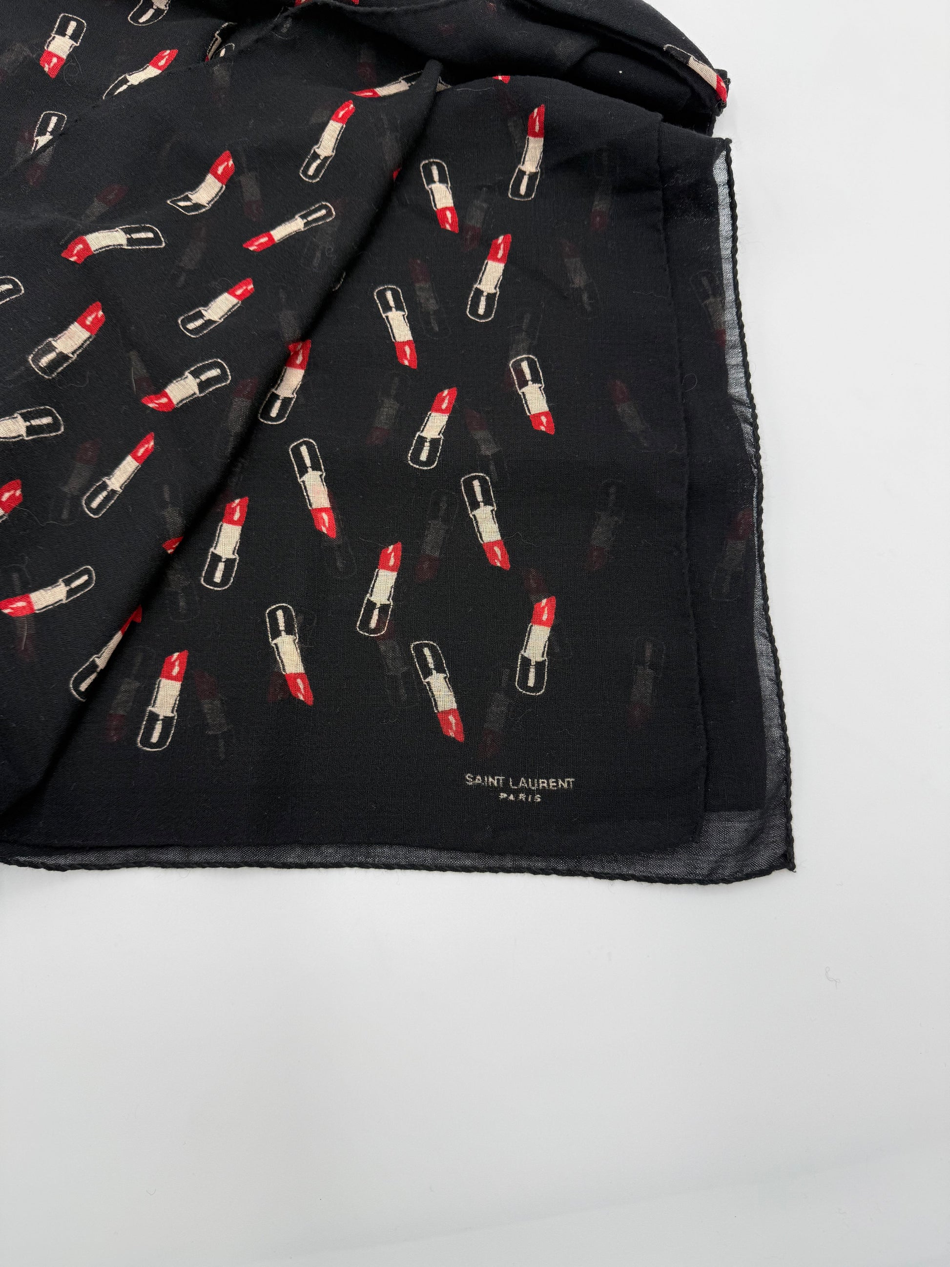 Saint Laurent Stola in Lana con Stampa Rossetti Nero - Pally Vintage Closet