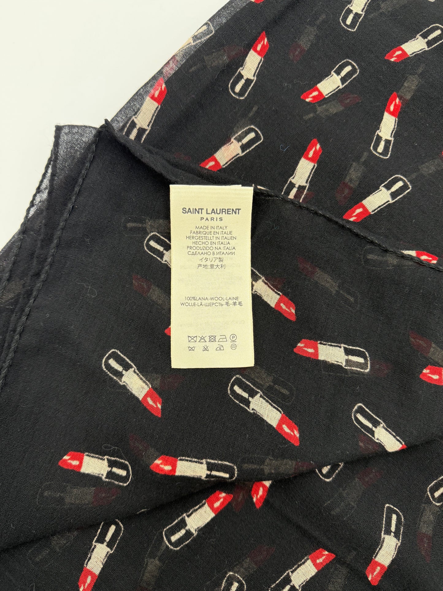 Saint Laurent Stola in Lana con Stampa Rossetti Nero - Pally Vintage Closet