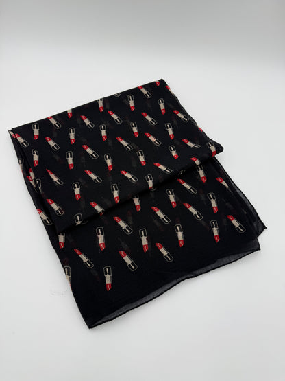 Saint Laurent Stola in Lana con Stampa Rossetti Nero - Pally Vintage Closet