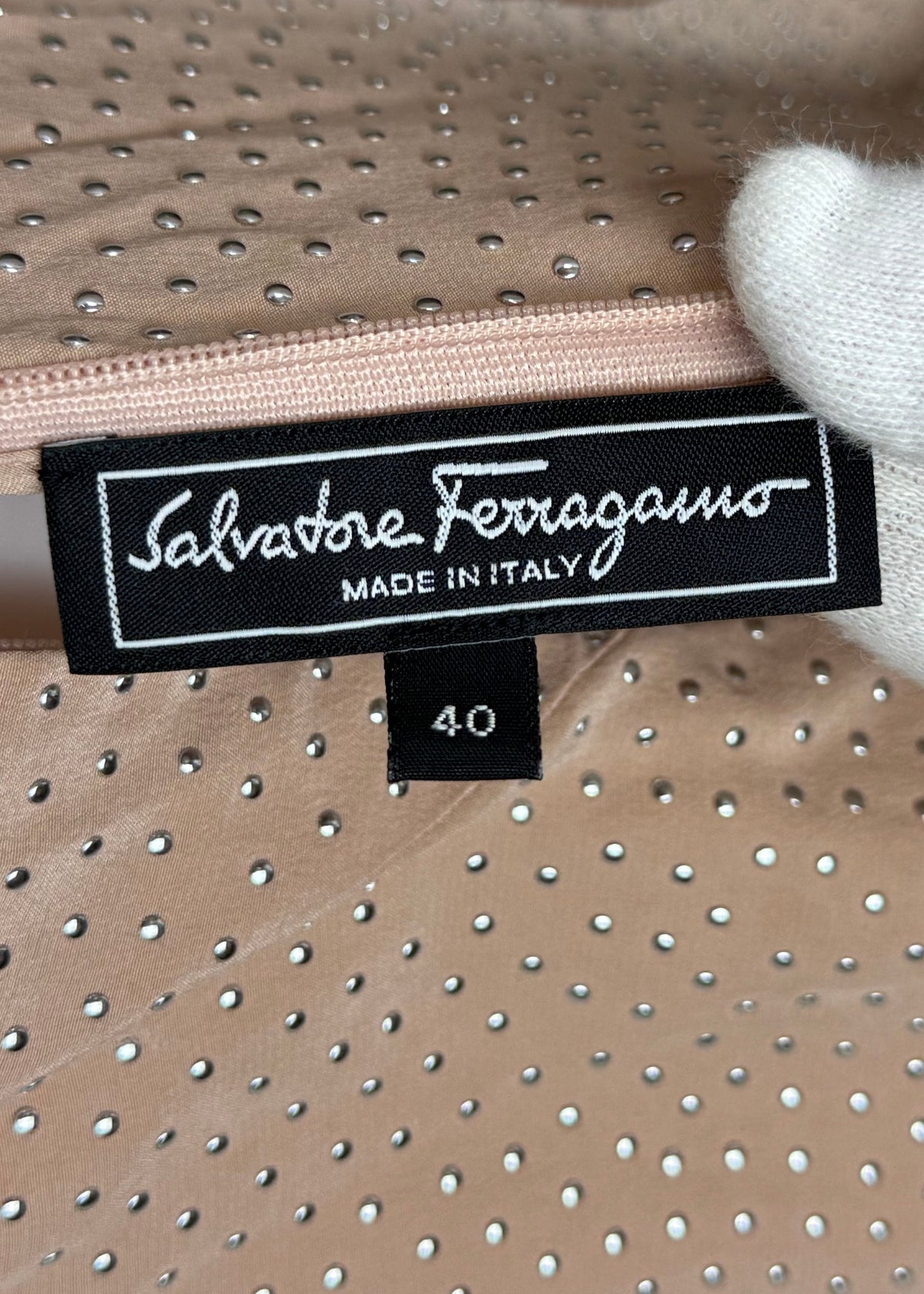 Salvatore Ferragamo Abito da Sera Resort 2013 in Seta con Micro-Borchie Nude