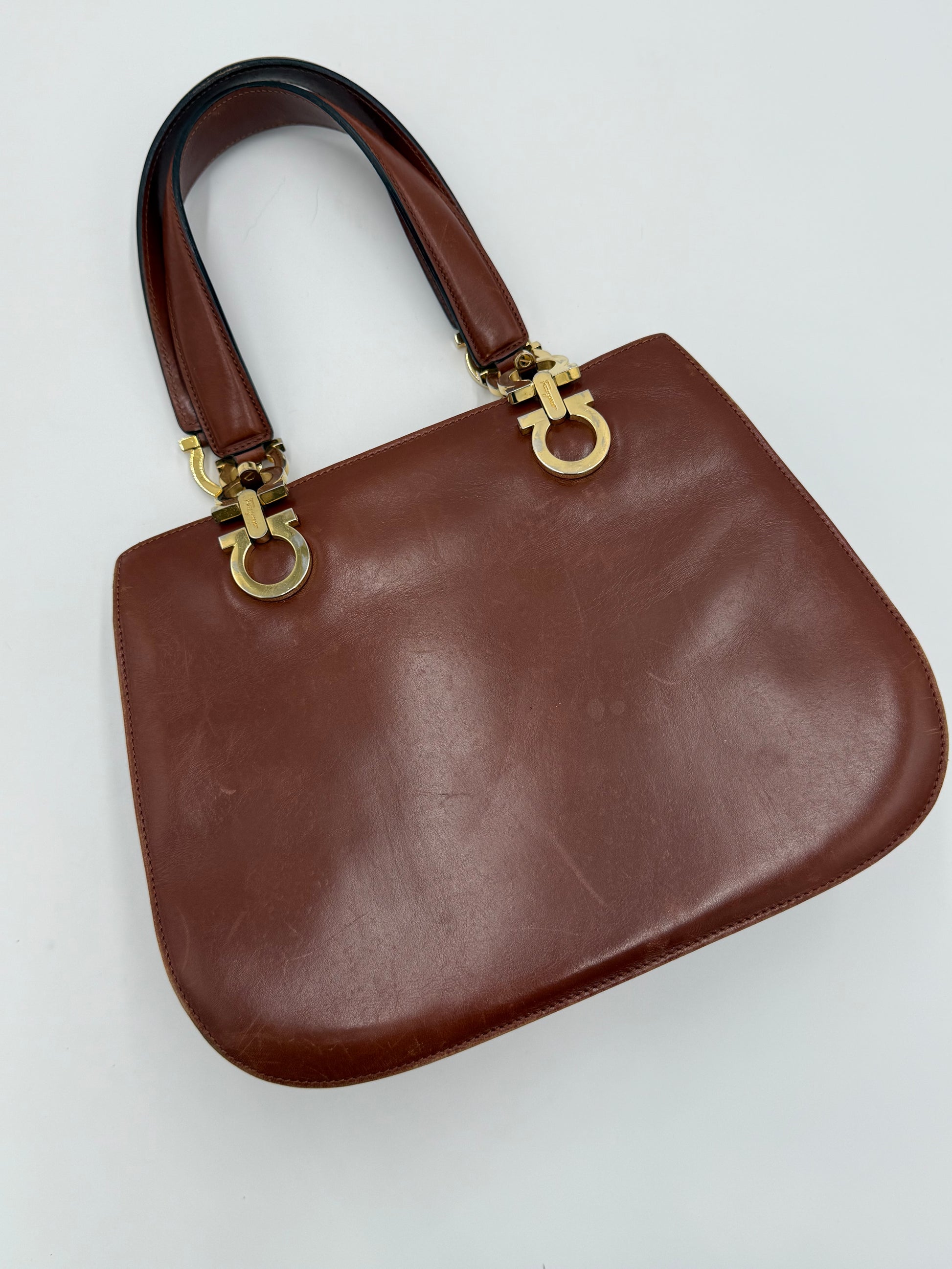 Salvatore Ferragamo Borsa Vintage Gancini in Pelle Cognac - Pally Vintage Closet