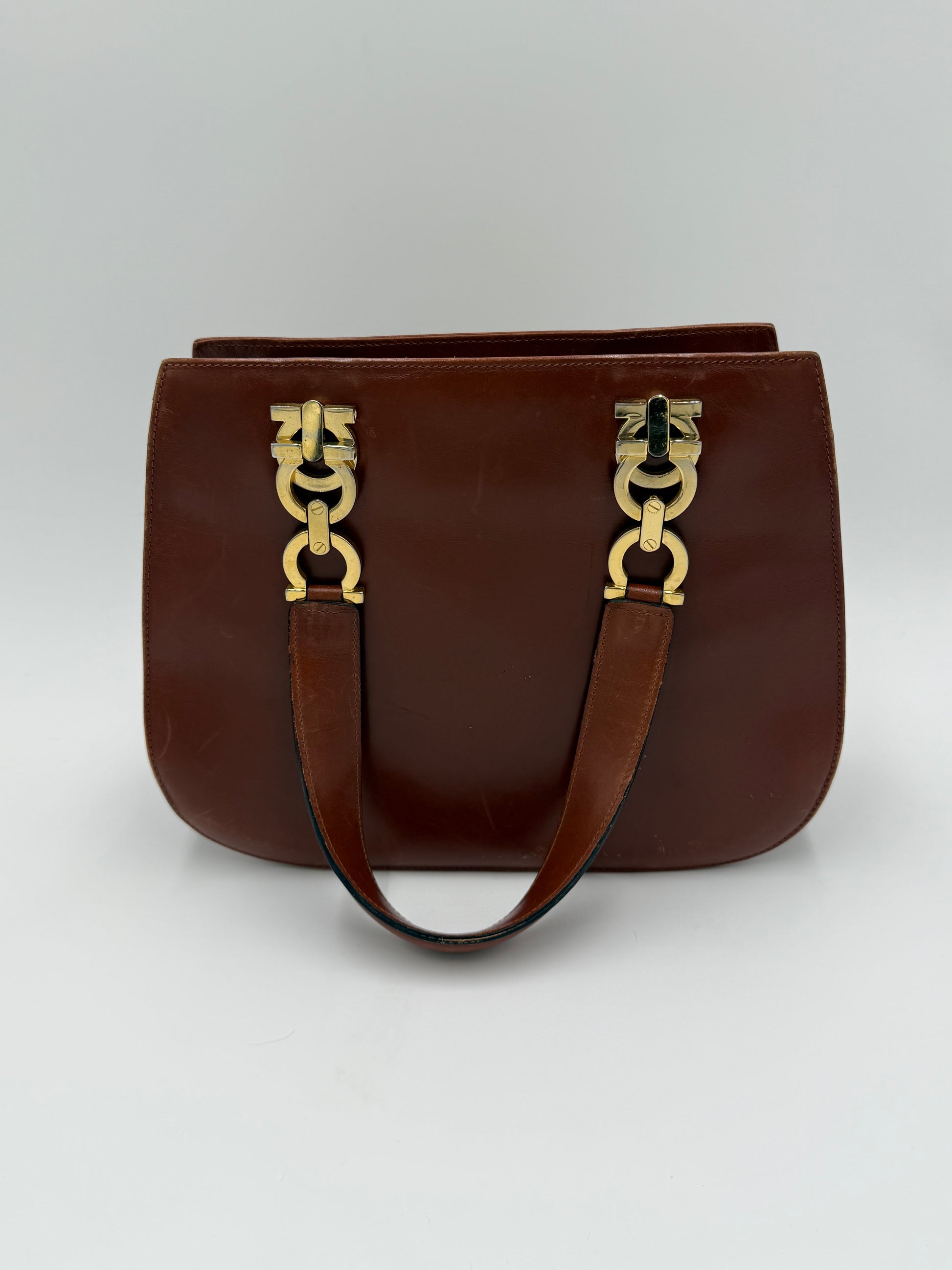 Salvatore Ferragamo Borsa Vintage Gancini in Pelle Cognac - Pally Vintage Closet
