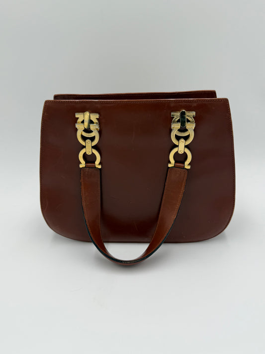 Salvatore Ferragamo Borsa Vintage Gancini in Pelle Cognac - Pally Vintage Closet