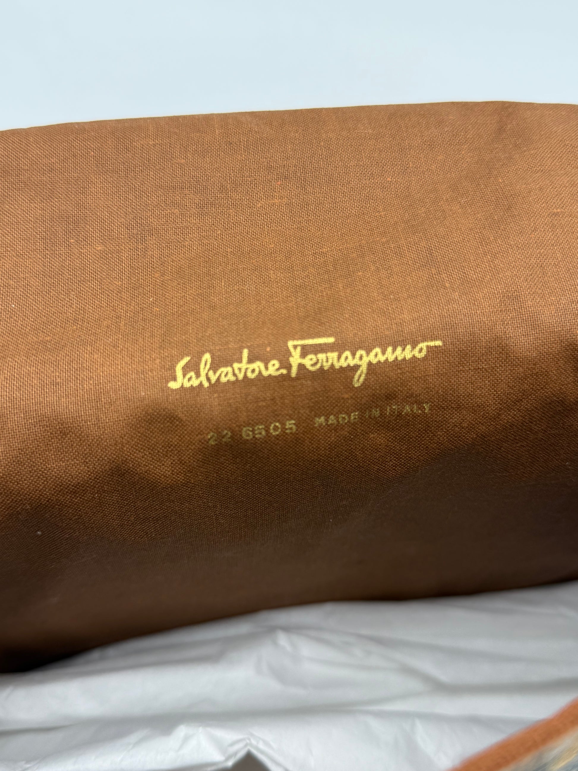 Salvatore Ferragamo Clutch Vintage in Cotone Stampa Jungle Marrone - Pally Vintage Closet