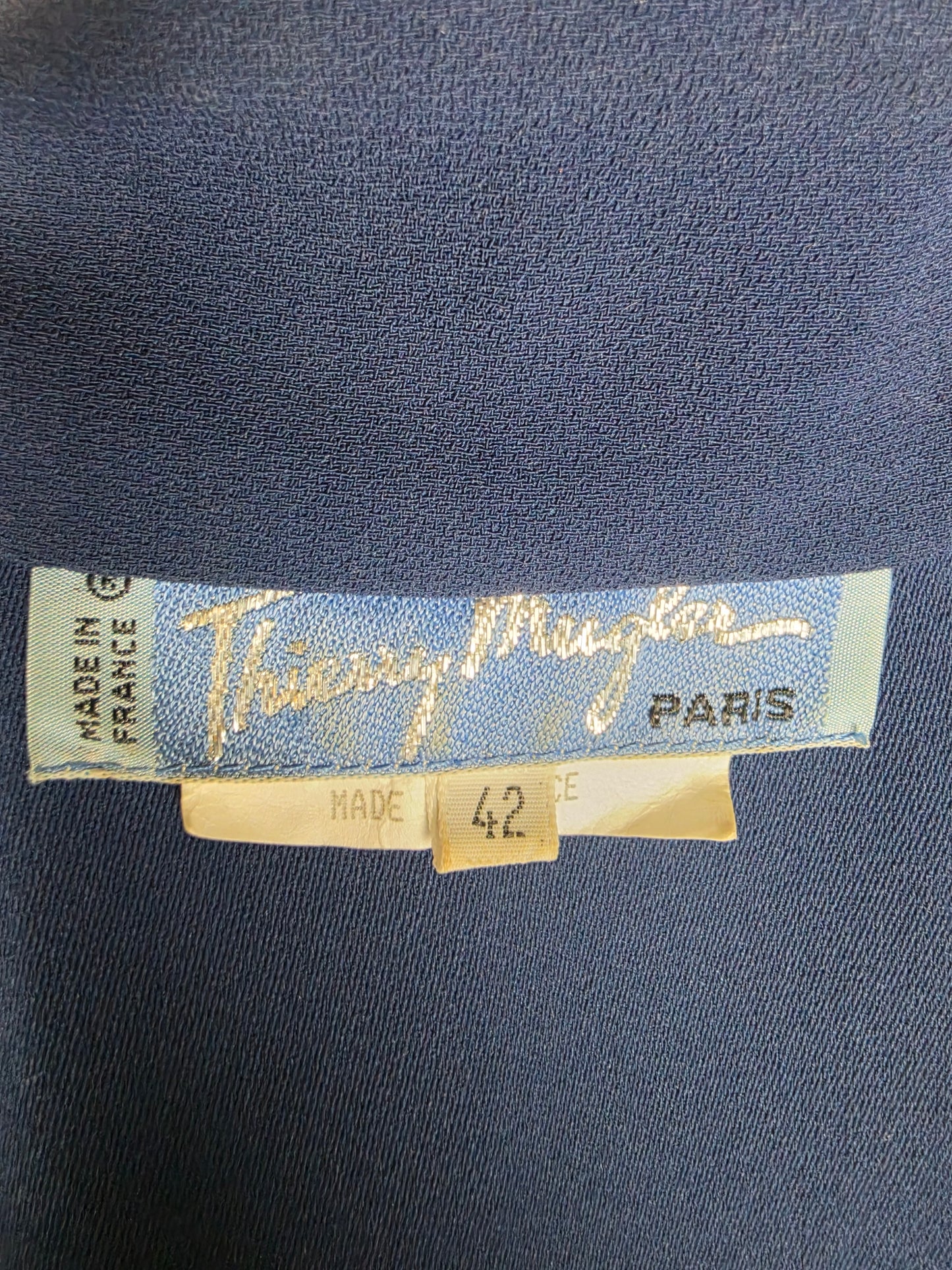 Thierry Mugler Abito Vintage Architectural Power Dressing Blu e Bianco - Pally Vintage Closet