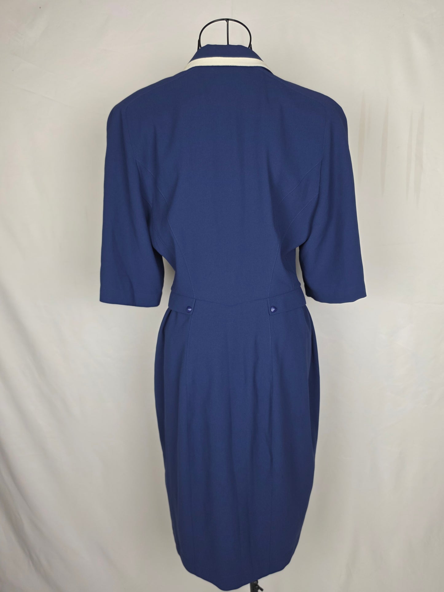 Thierry Mugler Abito Vintage Architectural Power Dressing Blu e Bianco - Pally Vintage Closet