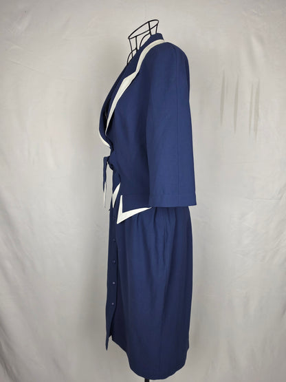 Thierry Mugler Abito Vintage Architectural Power Dressing Blu e Bianco - Pally Vintage Closet