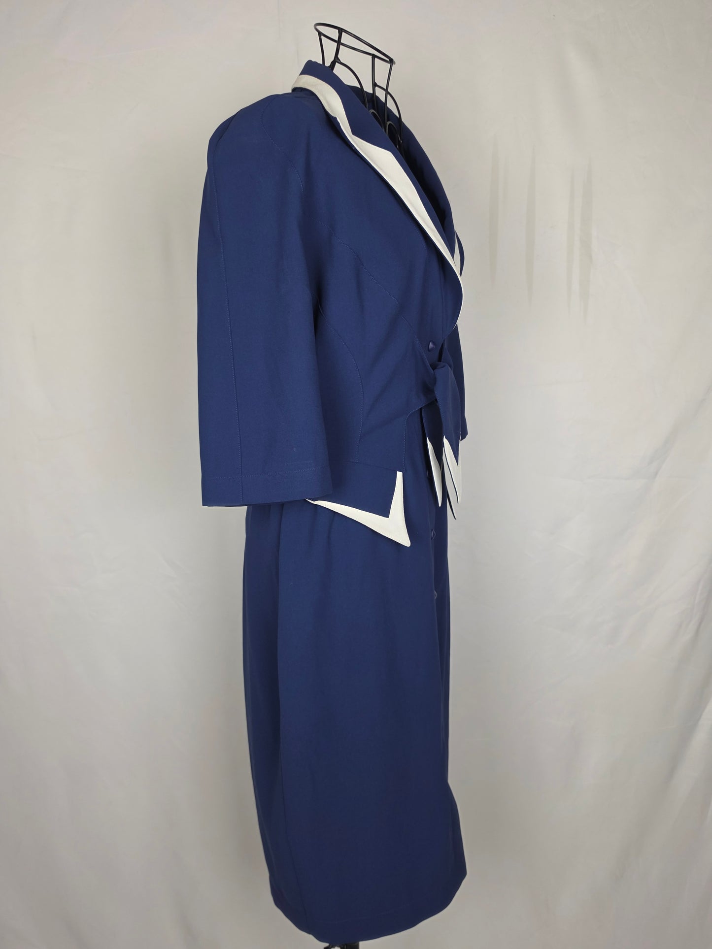 Thierry Mugler Abito Vintage Architectural Power Dressing Blu e Bianco - Pally Vintage Closet
