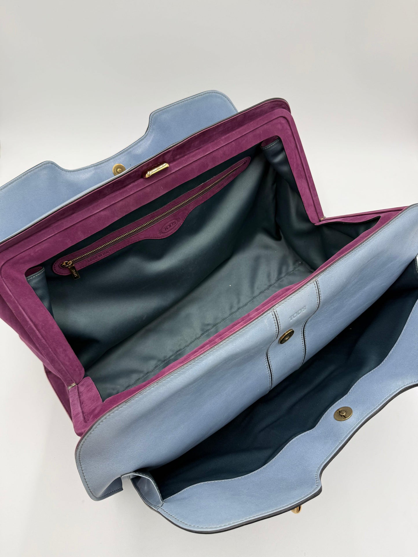 Tod's Borsa a Mano Vintage in Pelle Avio e Camoscio Prugna - Pally Vintage Closet