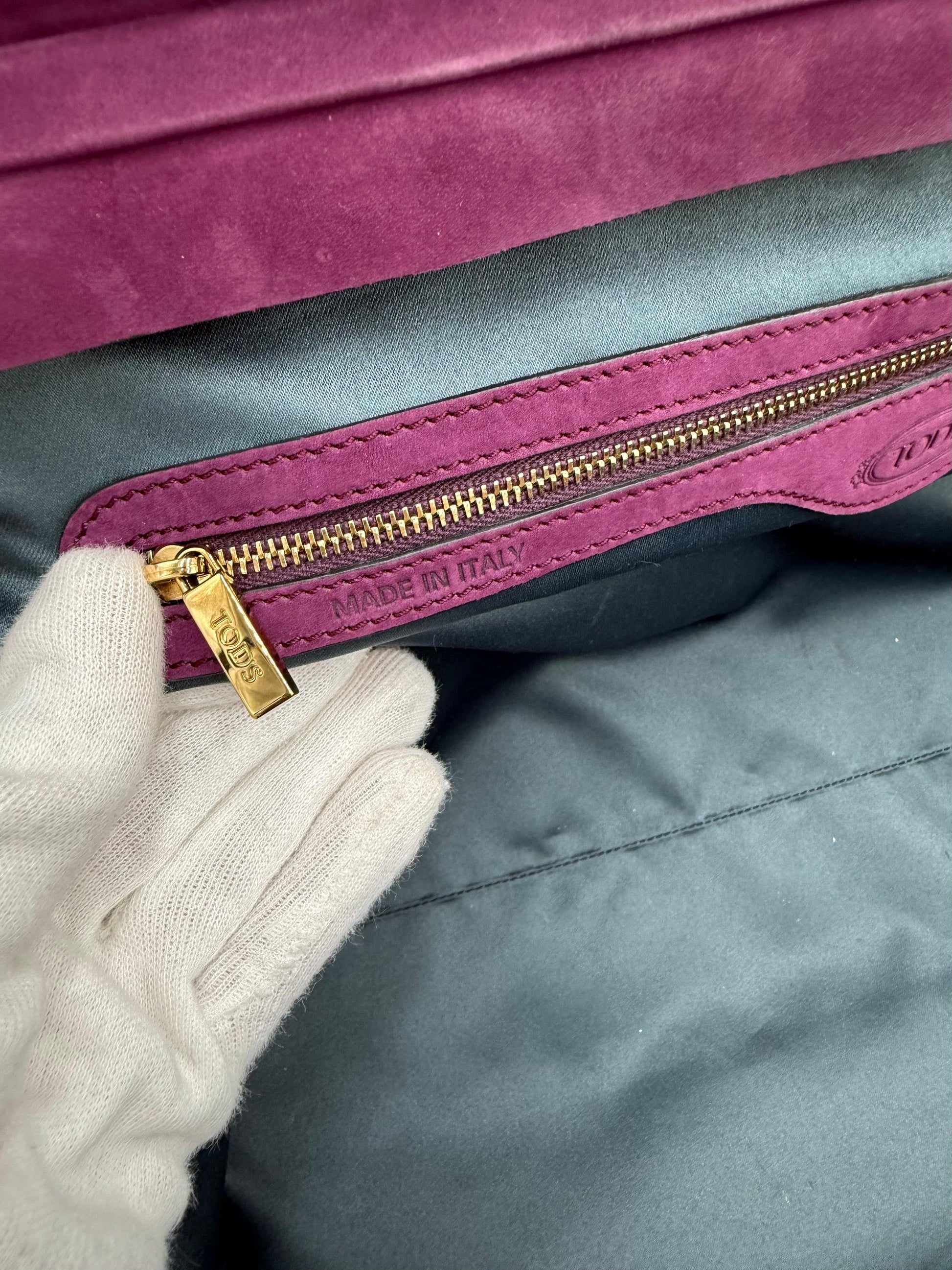 Tod's Borsa a Mano Vintage in Pelle Avio e Camoscio Prugna - Pally Vintage Closet