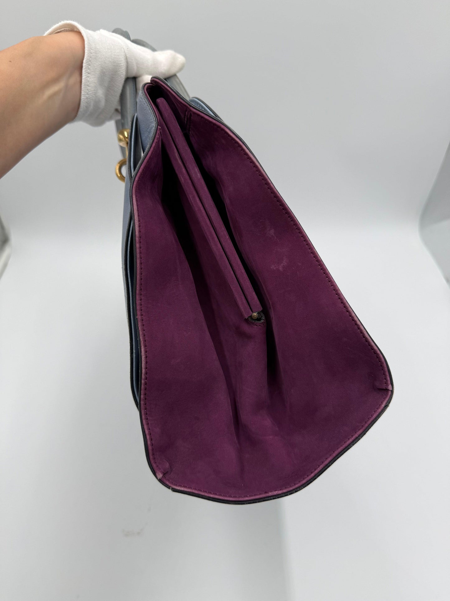 Tod's Borsa a Mano Vintage in Pelle Avio e Camoscio Prugna - Pally Vintage Closet