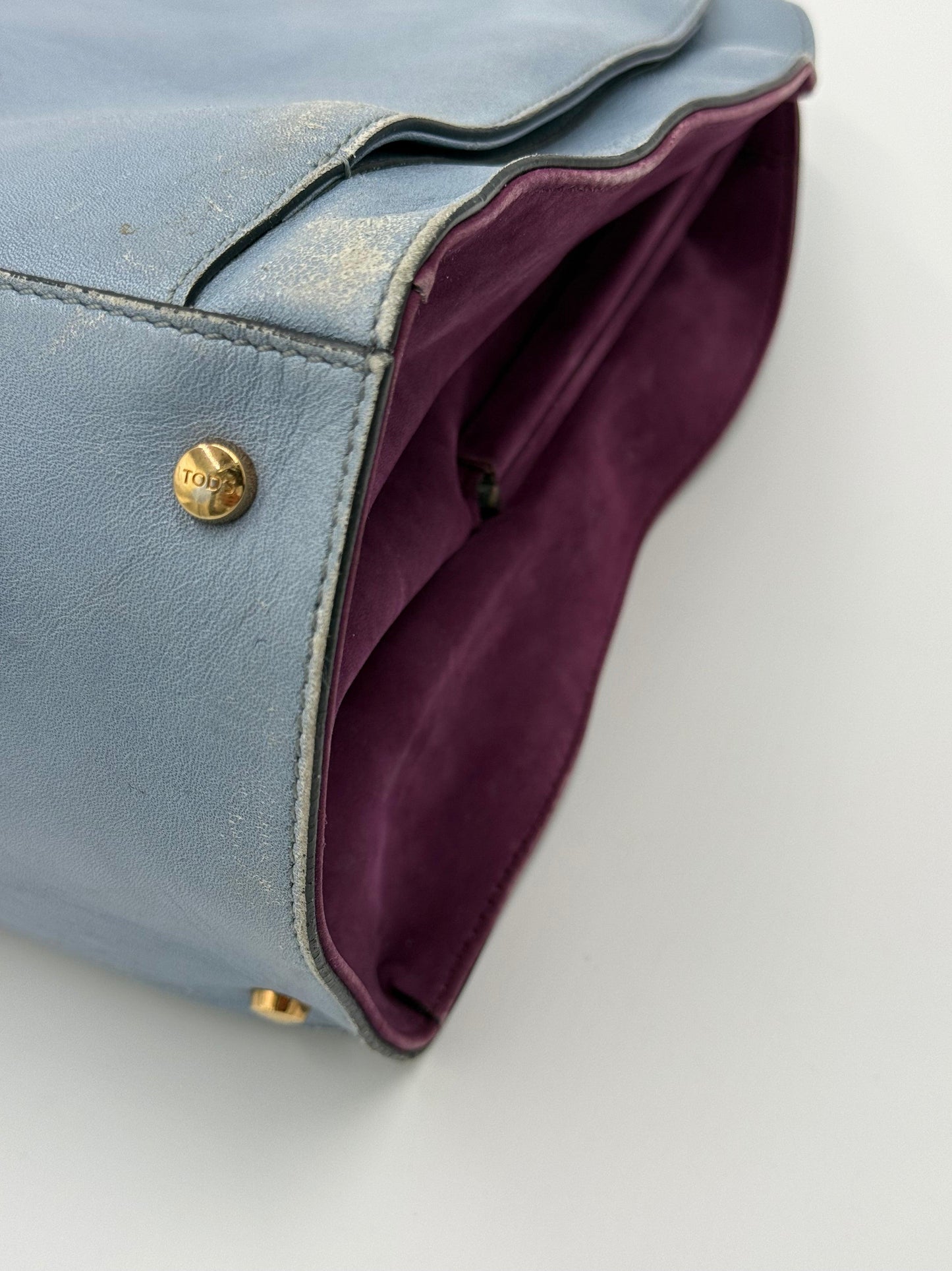 Tod's Borsa a Mano Vintage in Pelle Avio e Camoscio Prugna - Pally Vintage Closet