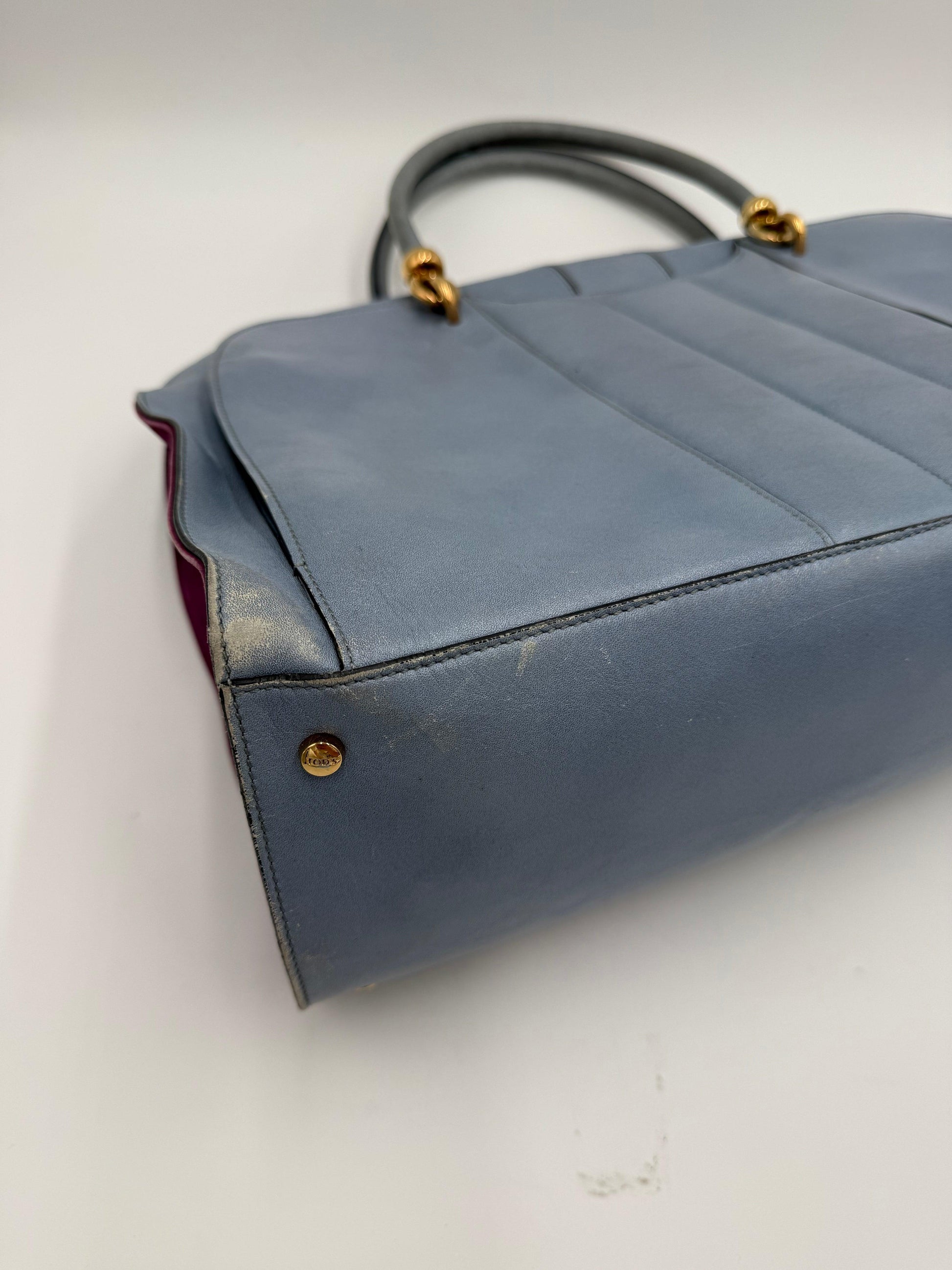 Tod's Borsa a Mano Vintage in Pelle Avio e Camoscio Prugna - Pally Vintage Closet