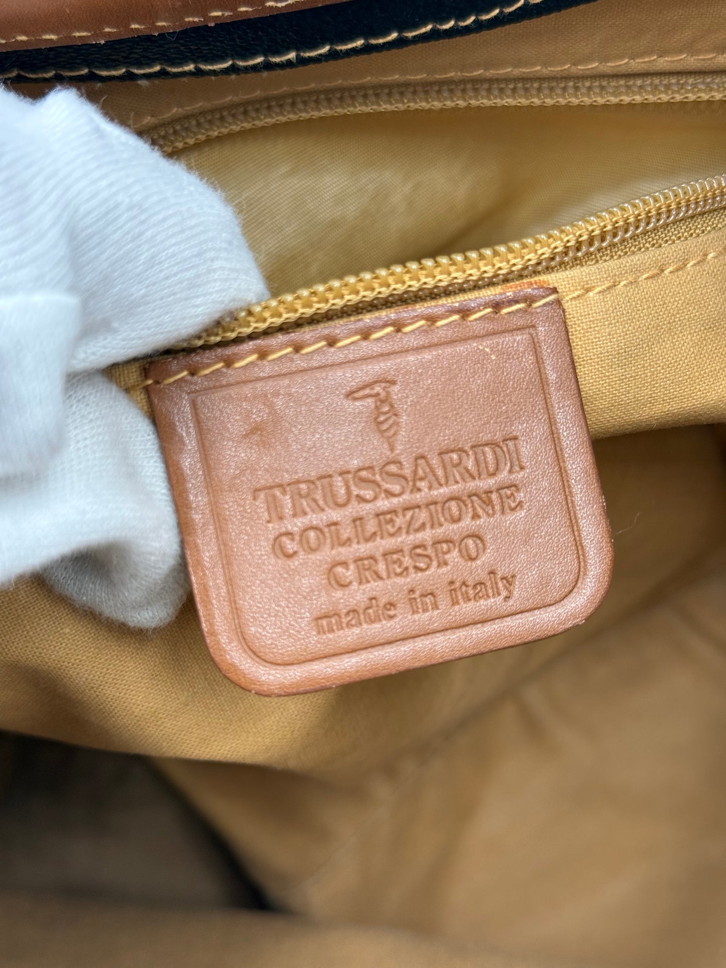 Trussardi Vintage Collezione Crespo Oval Tote Nera e Cuoio - Pally Vintage Closet