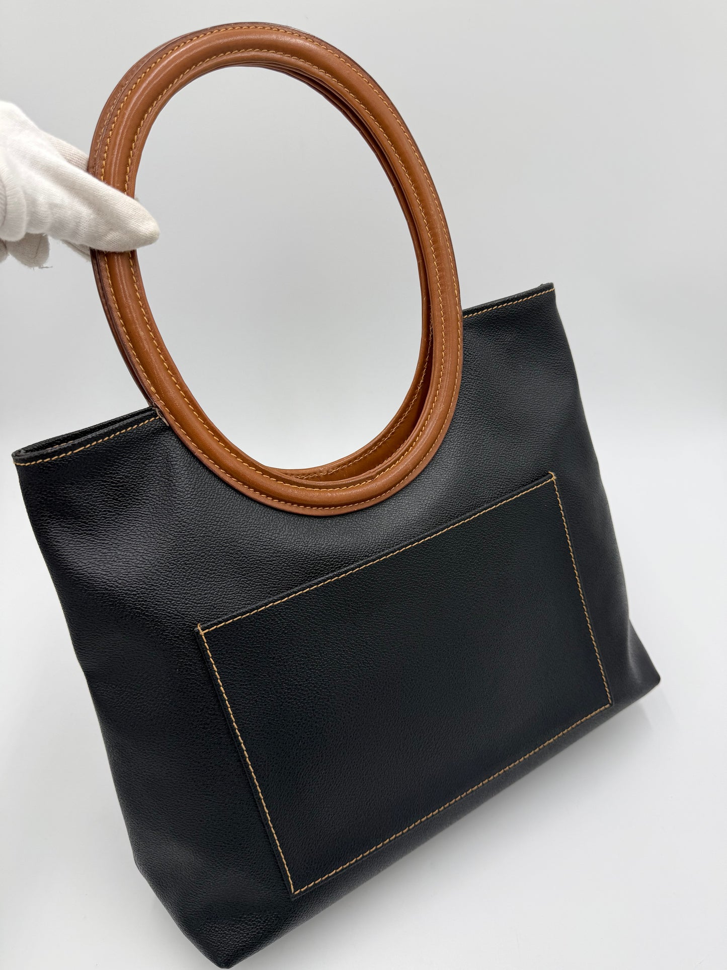 Trussardi Vintage Collezione Crespo Oval Tote Nera e Cuoio - Pally Vintage Closet