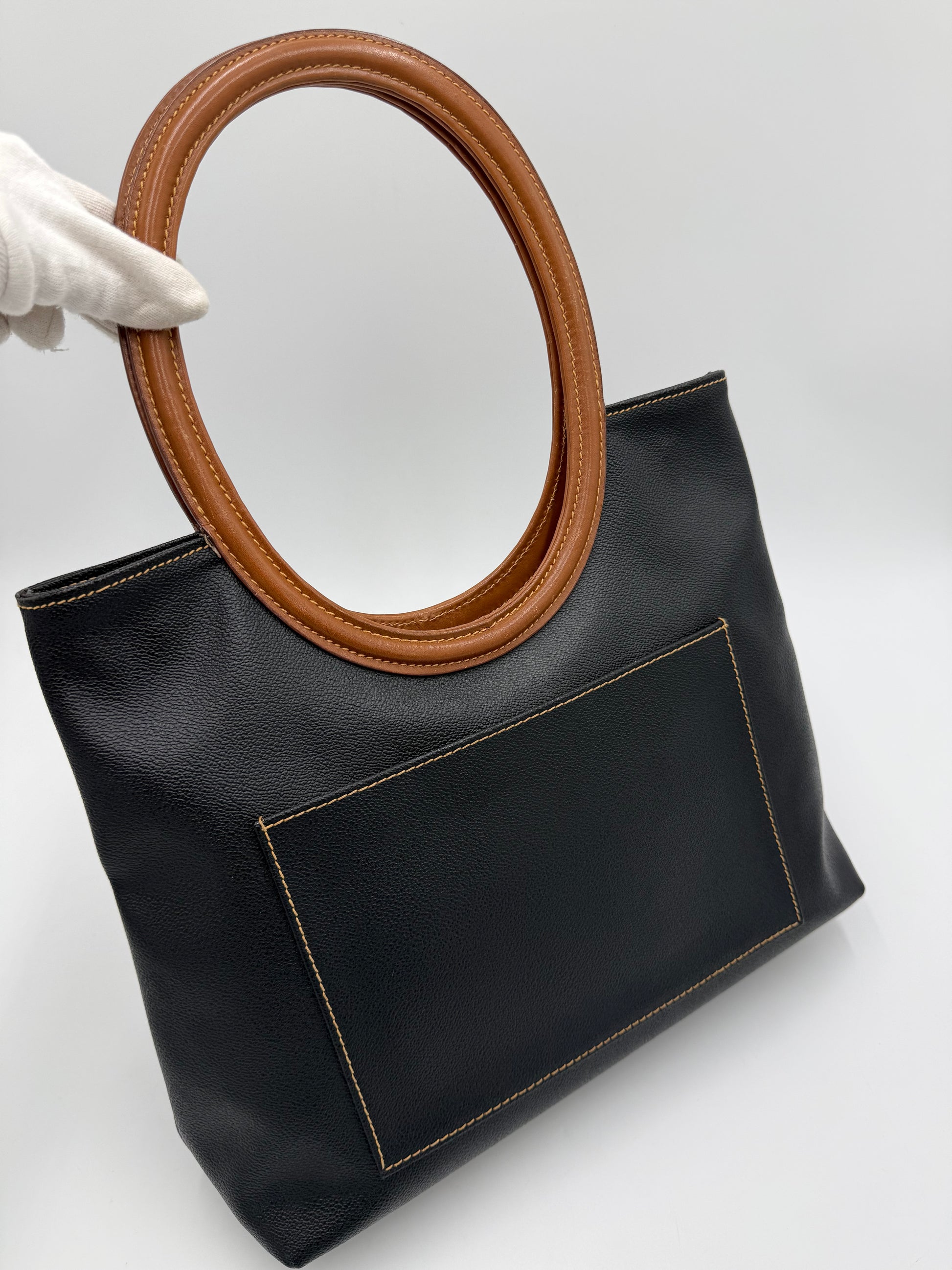 Trussardi Vintage Collezione Crespo Oval Tote Nera e Cuoio - Pally Vintage Closet