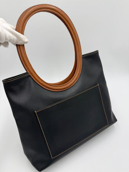 Trussardi Vintage Collezione Crespo Oval Tote Nera e Cuoio - Pally Vintage Closet